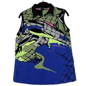 Jamie Sadock Golf Top Size M Graphic Print Textured Sleeveless Quarter Zip